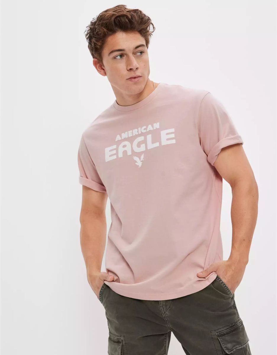 T Shirt Graphique American Eagle AE Super Soft Logo Rose Homme | BRP-93339571